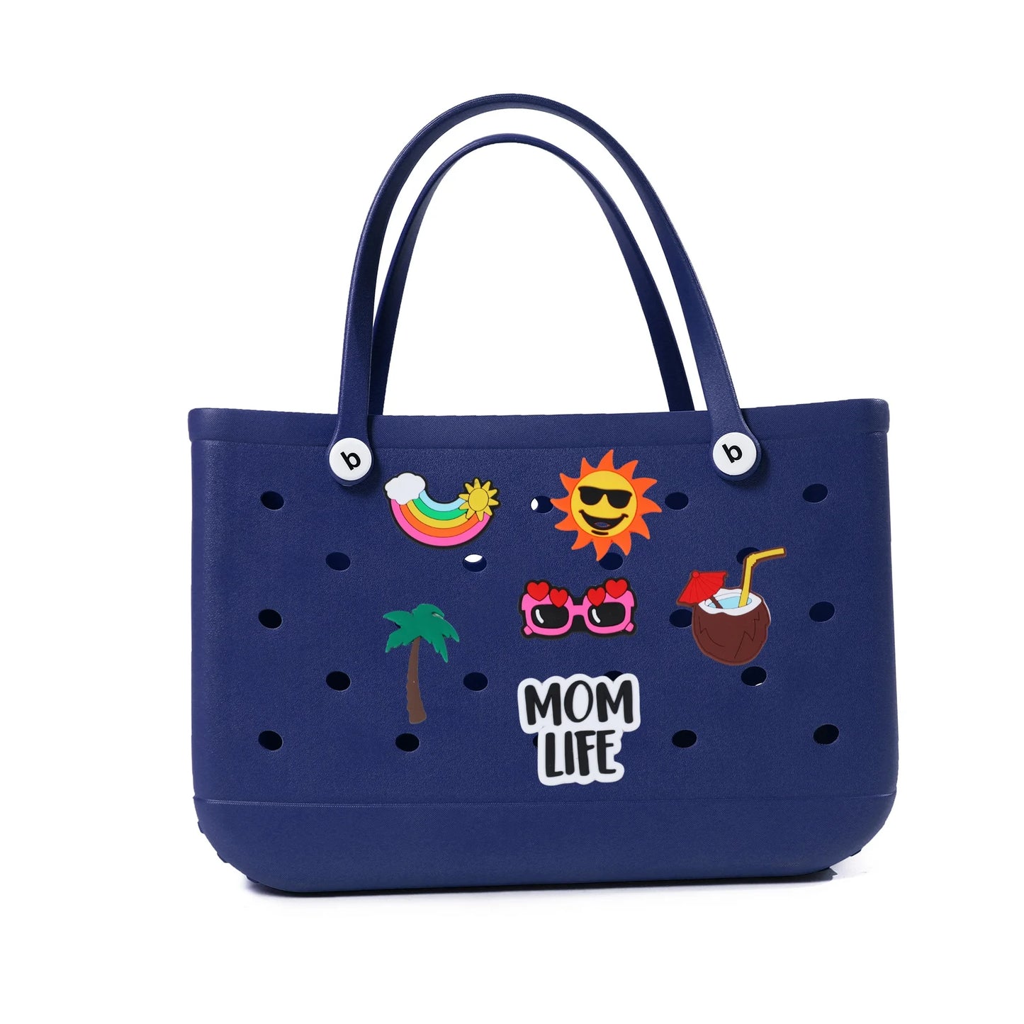 Durable Waterproof EVA Beach Tote Bag – Includes 6 Gift Charms – Unisex Handbag for Shopping, Travel, Sports, Pool – Medium & Extra-Large Sizes - Home Fads