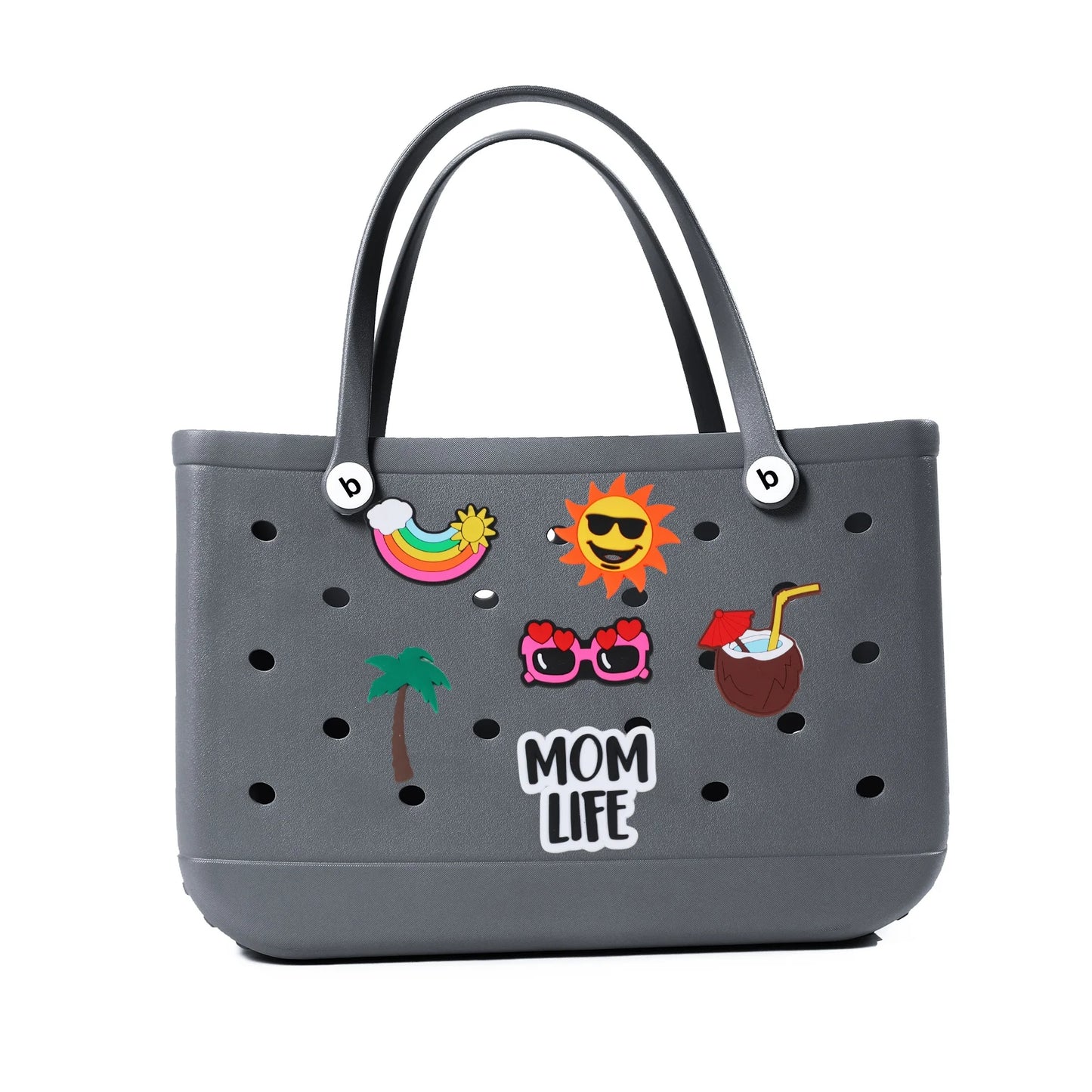 Durable Waterproof EVA Beach Tote Bag – Includes 6 Gift Charms – Unisex Handbag for Shopping, Travel, Sports, Pool – Medium & Extra-Large Sizes - Home Fads
