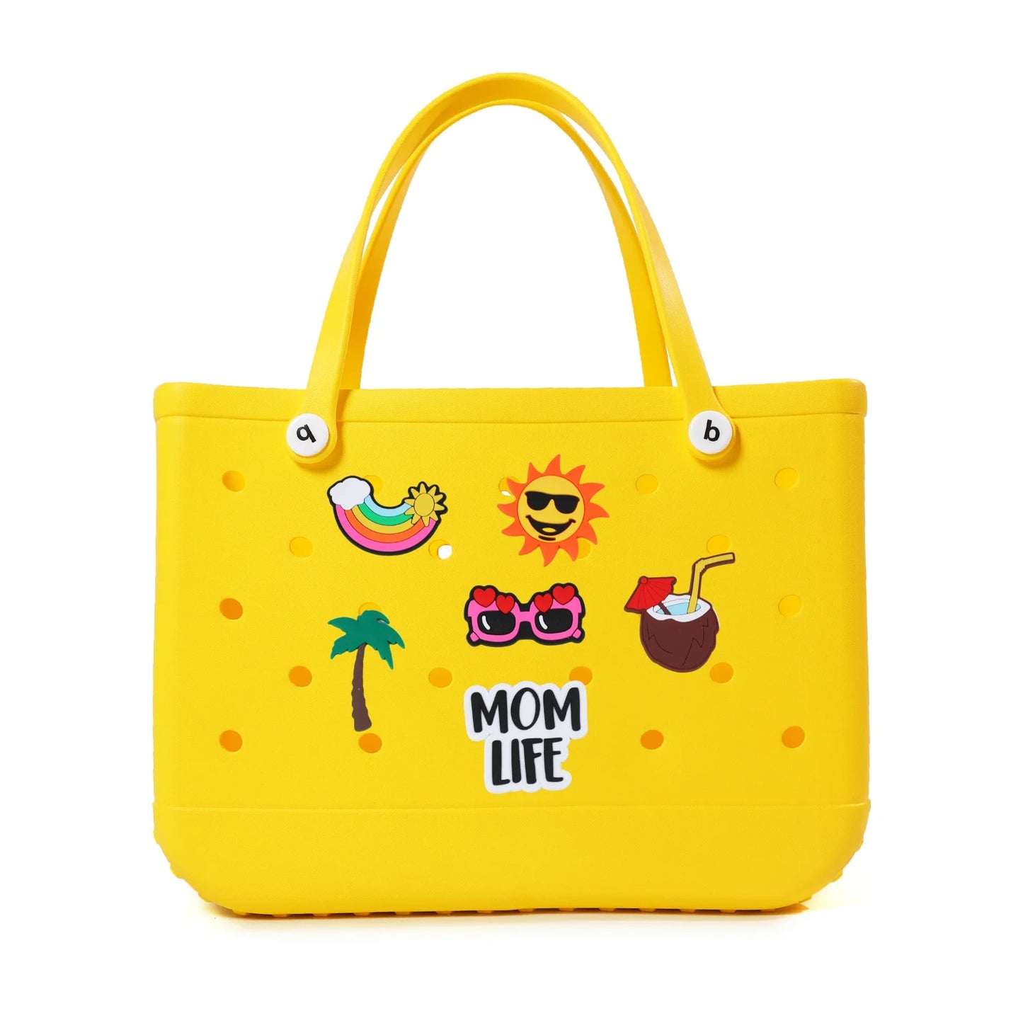 Durable Waterproof EVA Beach Tote Bag – Includes 6 Gift Charms – Unisex Handbag for Shopping, Travel, Sports, Pool – Medium & Extra-Large Sizes - Home Fads