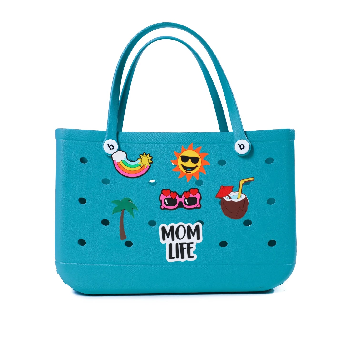 Durable Waterproof EVA Beach Tote Bag with 6 Charms – Unisex Handbag for Shopping, Travel, Sports, Pool – Multiple Sizes - Home Fads