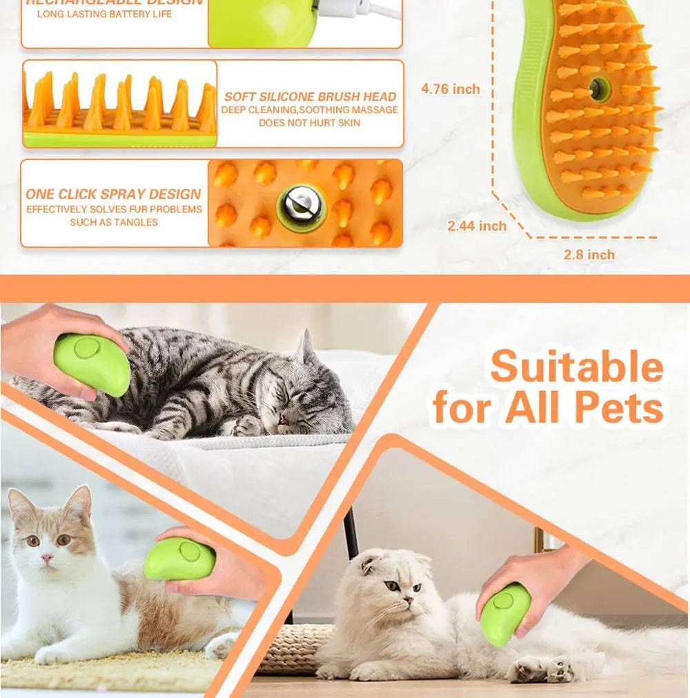 Electric Pet Grooming Massager Brush: Versatile 3-in-1 Device with Steam and Spray Function for Dogs, Cats, and All Furry Pets - Home Fads