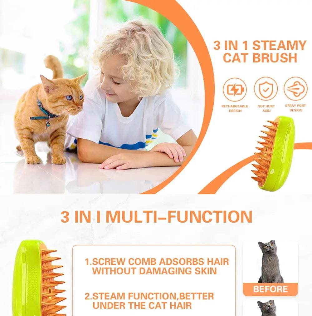 Electric Pet Grooming Massager Brush: Versatile 3-in-1 Device with Steam and Spray Function for Dogs, Cats, and All Furry Pets - Home Fads