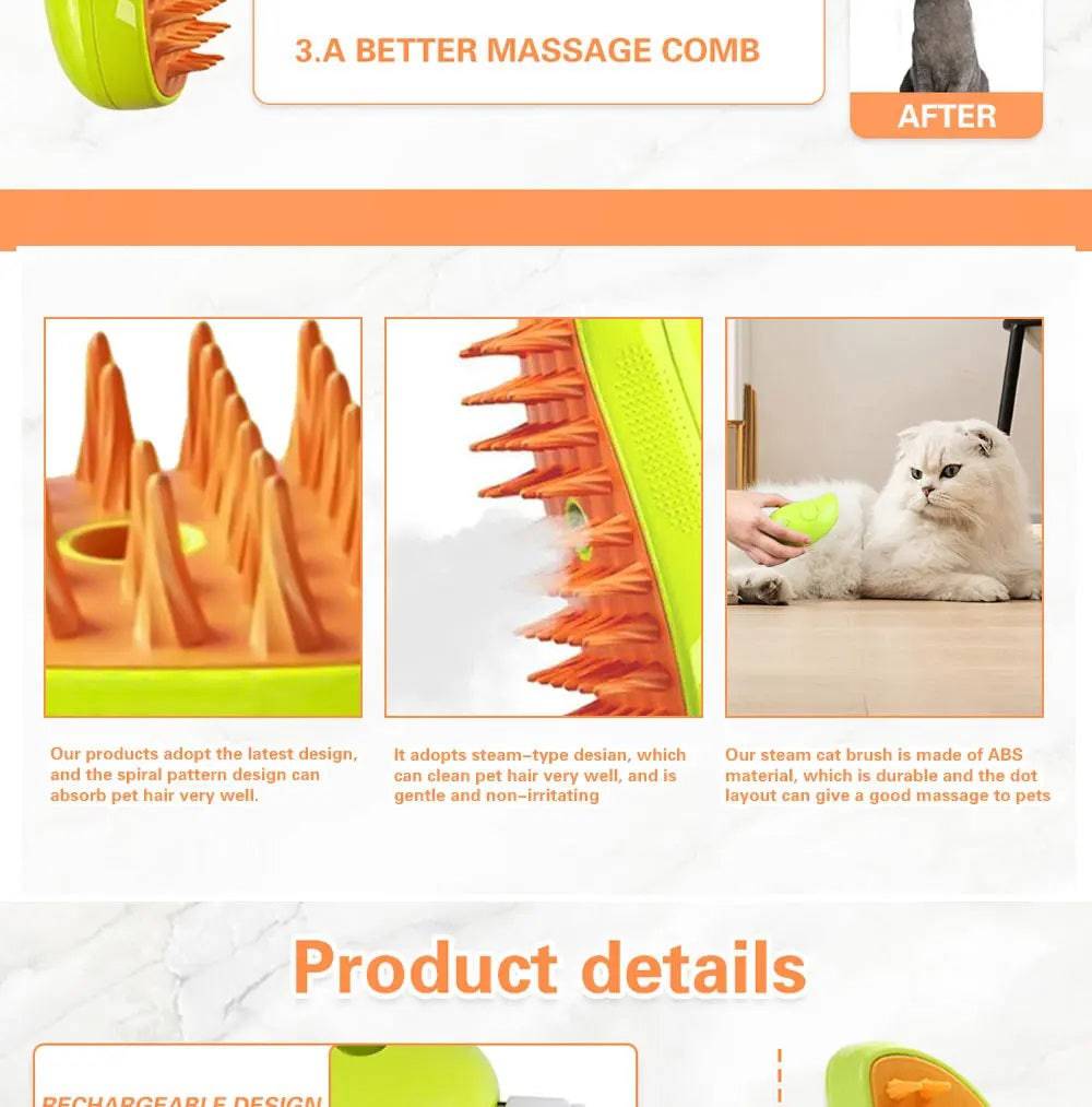 Electric Pet Grooming Massager Brush: Versatile 3-in-1 Device with Steam and Spray Function for Dogs, Cats, and All Furry Pets - Home Fads