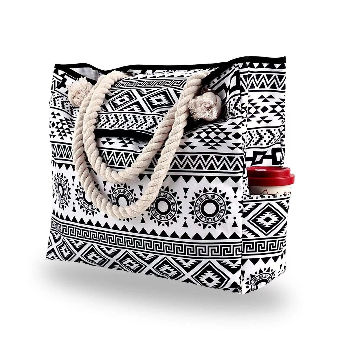 Elegant Striped Canvas Tote for Women - Spacious and Versatile Shoulder Bag for Shopping, Travel, School, and Beach