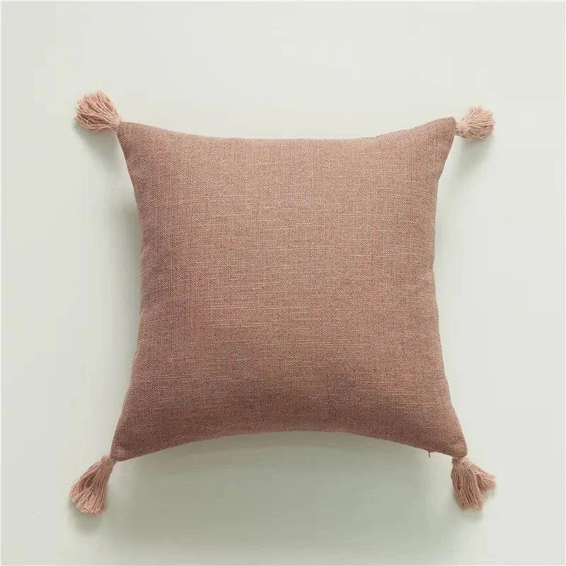 European Linen Cushion Covers with Tassels - 18x18 Inch - Versatile Decor for Couches, Beds, Living Rooms, Bedrooms, Cars - Home Fads