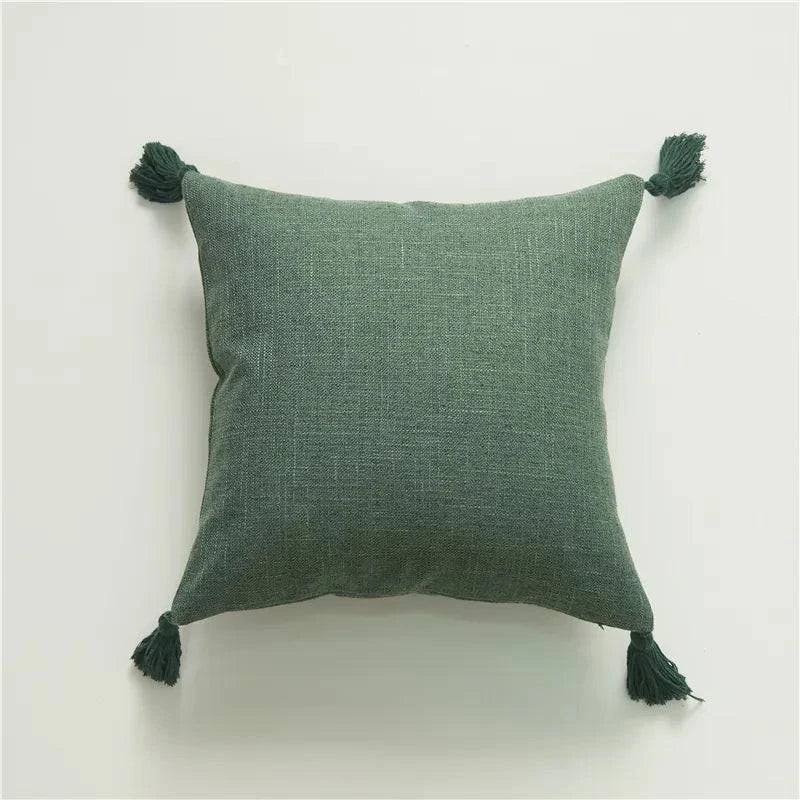 European Linen Cushion Covers with Tassels - 18x18 Inch - Versatile Decor for Couches, Beds, Living Rooms, Bedrooms, Cars - Home Fads