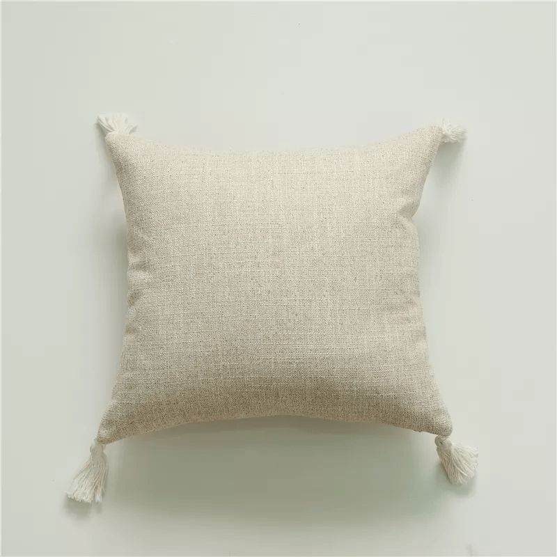 European Linen Cushion Covers with Tassels - 18x18 Inch - Versatile Decor for Couches, Beds, Living Rooms, Bedrooms, Cars - Home Fads