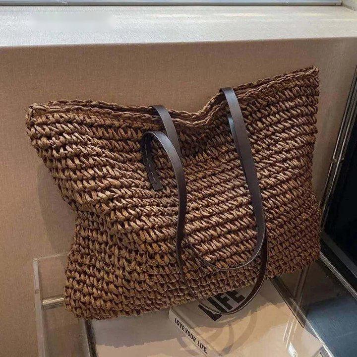 Exquisite Handwoven Straw Tote Bag - Stylish and Spacious Shoulder Handbag for Women - Perfect for Summer Beach Outings and Casual Shopping - Home Fads