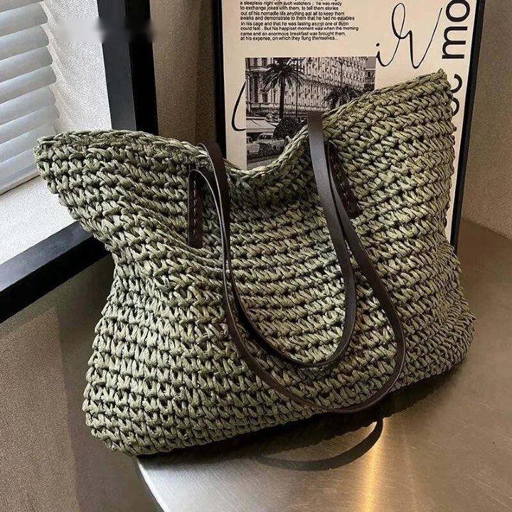 Exquisite Handwoven Straw Tote Bag - Stylish and Spacious Shoulder Handbag for Women - Perfect for Summer Beach Outings and Casual Shopping - Home Fads