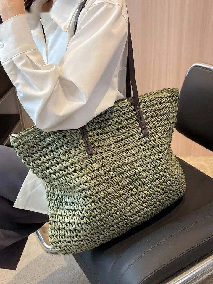 Exquisite Handwoven Straw Tote Bag - Stylish and Spacious Shoulder Handbag for Women - Perfect for Summer Beach Outings and Casual Shopping - Home Fads