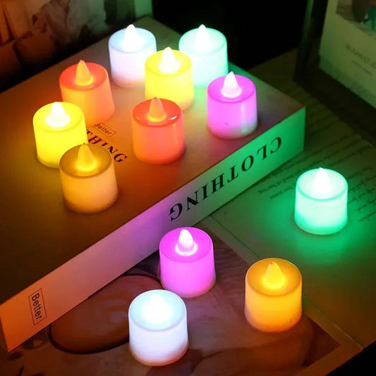 Flameless LED Tealight Candles – Round or Heart Shapes with White, Warm White, or Multicolor Lights, Realistic Flickering – Packs of 6, 8, 12, 24, 48 - Home Fads
