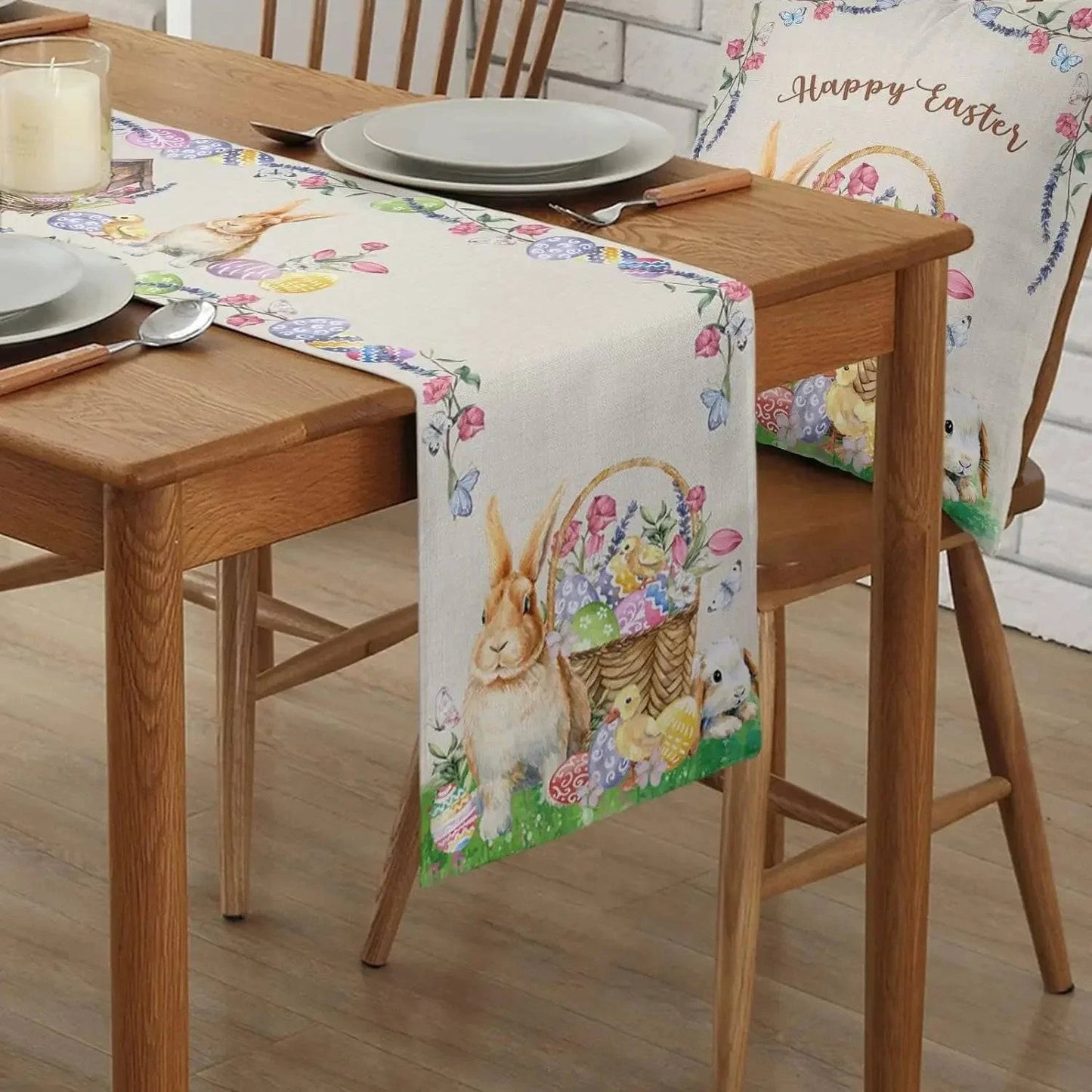 Floral Garland Print Linen Table Runner – Elegant Dining Decor for Spring Celebrations - Home Fads