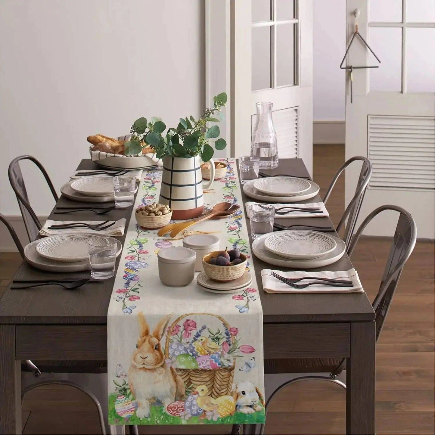 Floral Garland Print Linen Table Runner – Elegant Dining Decor for Spring Celebrations - Home Fads