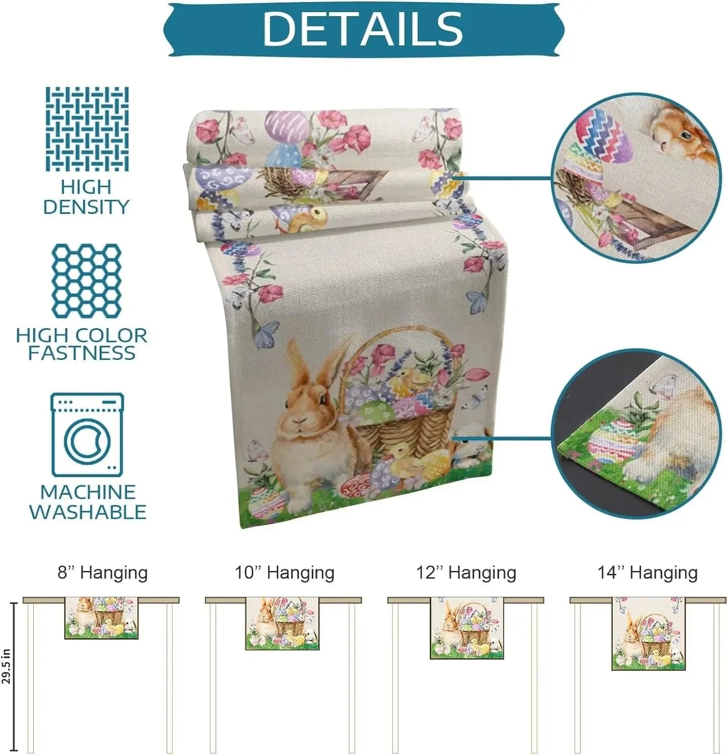 Floral Garland Print Linen Table Runner – Elegant Dining Decor for Spring Celebrations - Home Fads