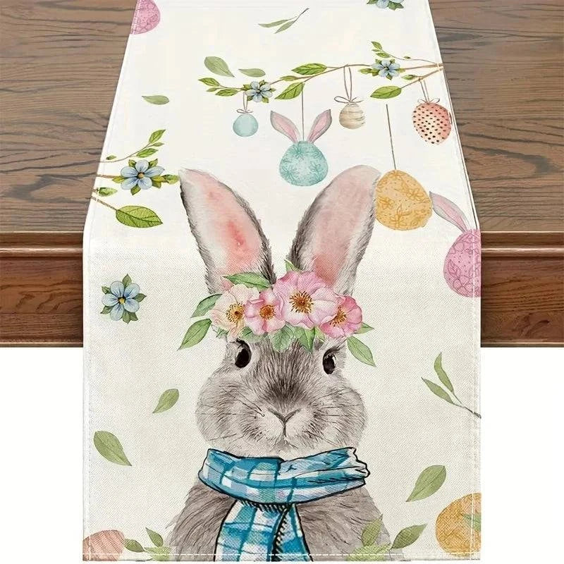 Floral Garland Print Linen Table Runner – Elegant Dining Decor for Spring Celebrations - Home Fads