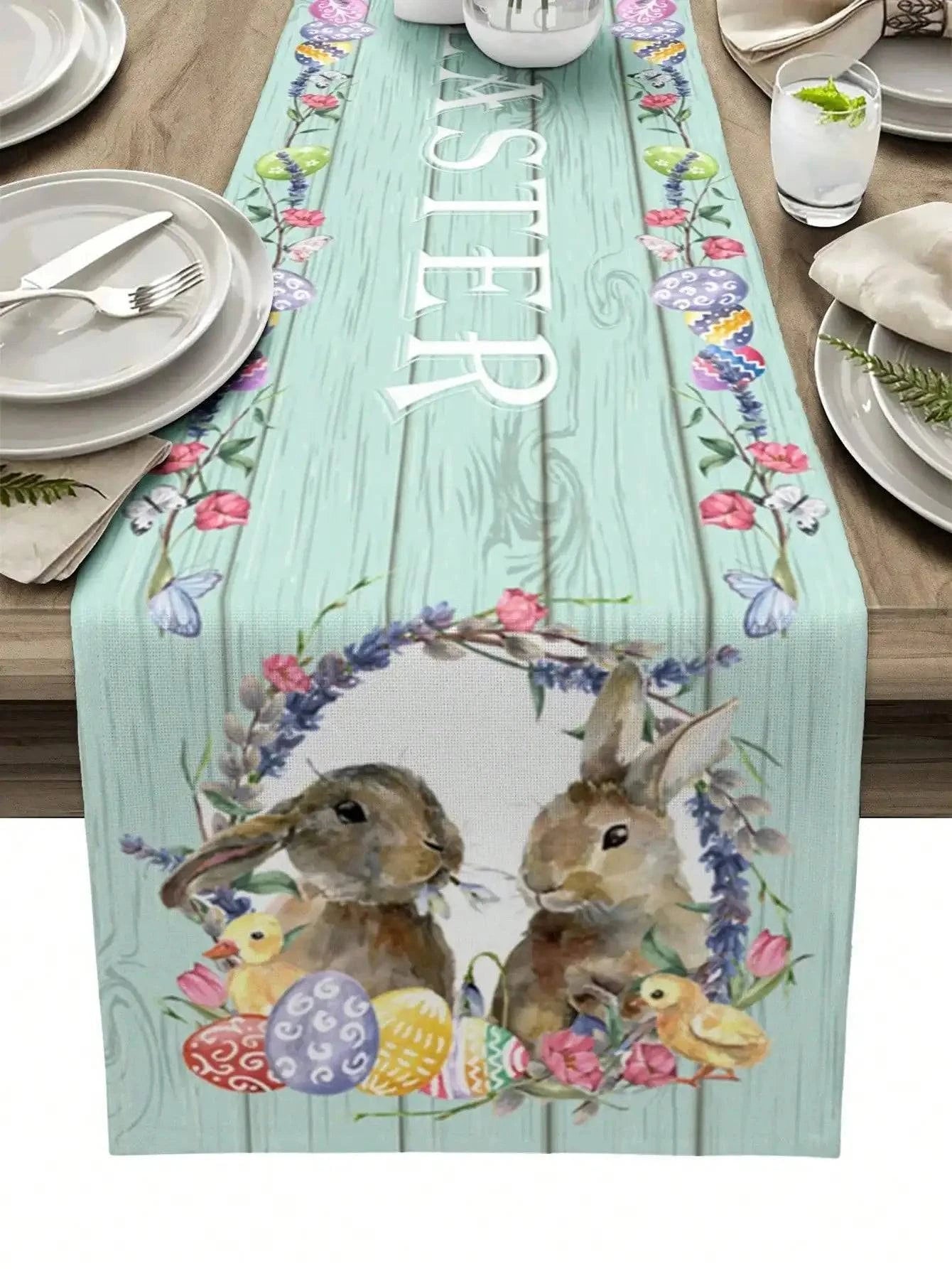 Floral Garland Print Linen Table Runner – Elegant Dining Decor for Spring Celebrations - Home Fads
