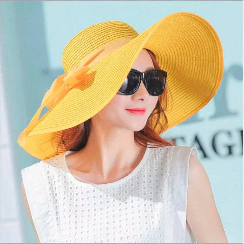 Foldable Wide Brim Straw Beach Hat for Women - Sun Block UV Protection Panama Hat - Available in 11 vibrant colors to match every style and outfit - Home Fads
