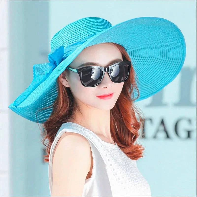 Foldable Wide Brim Straw Beach Hat for Women - Sun Block UV Protection Panama Hat - Available in 11 vibrant colors to match every style and outfit - Home Fads