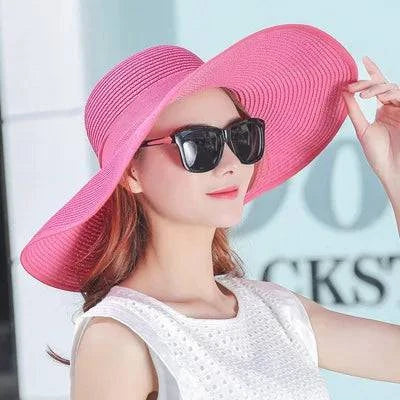 Foldable Wide Brim Straw Beach Hat for Women - Sun Block UV Protection Panama Hat - Available in 11 vibrant colors to match every style and outfit - Home Fads