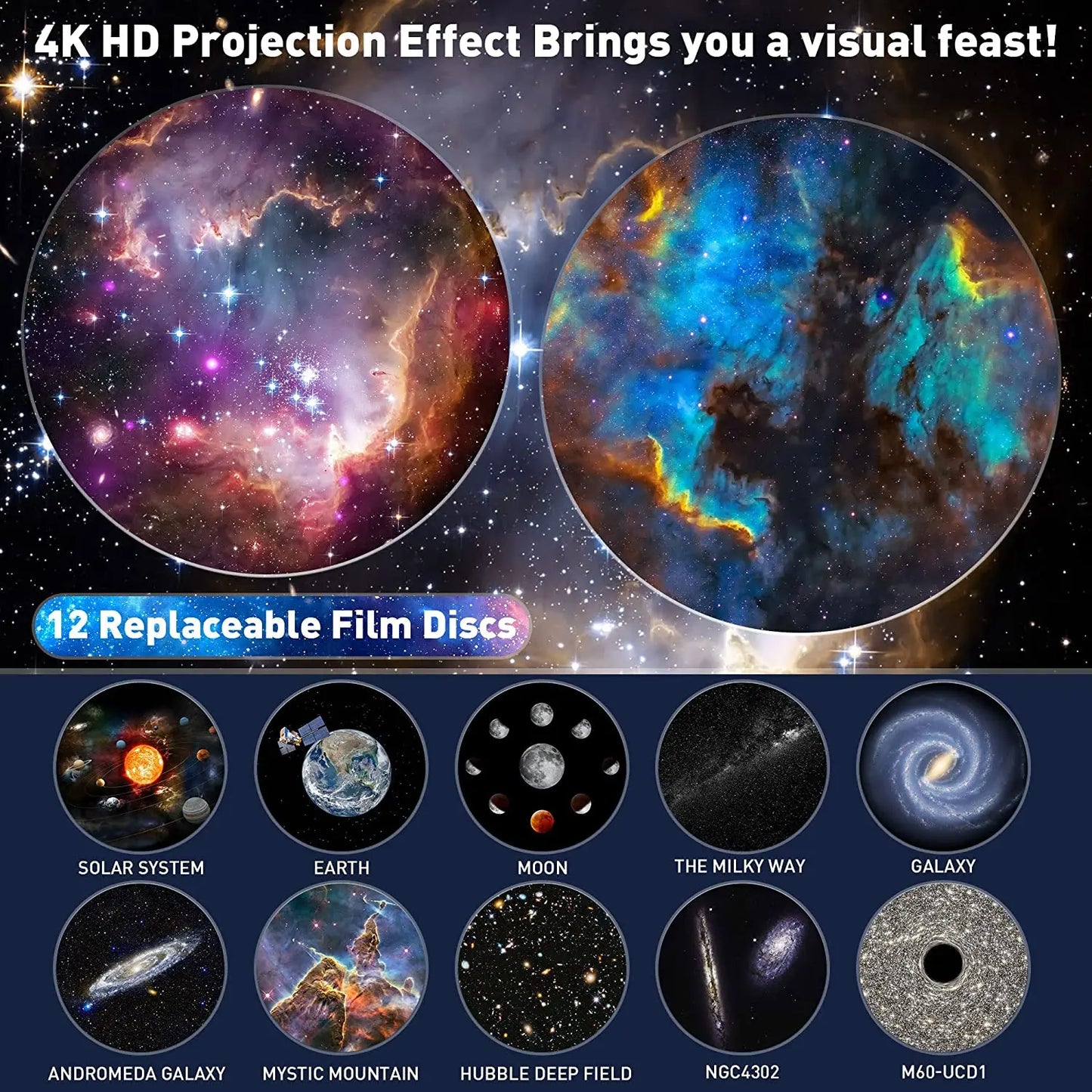 Galaxy Projector with 13 Planet Discs – 360° Rotating Planetarium, HD Night Light with Aurora, Stars, and Timer for Bedroom or Holiday Decor - Home Fads