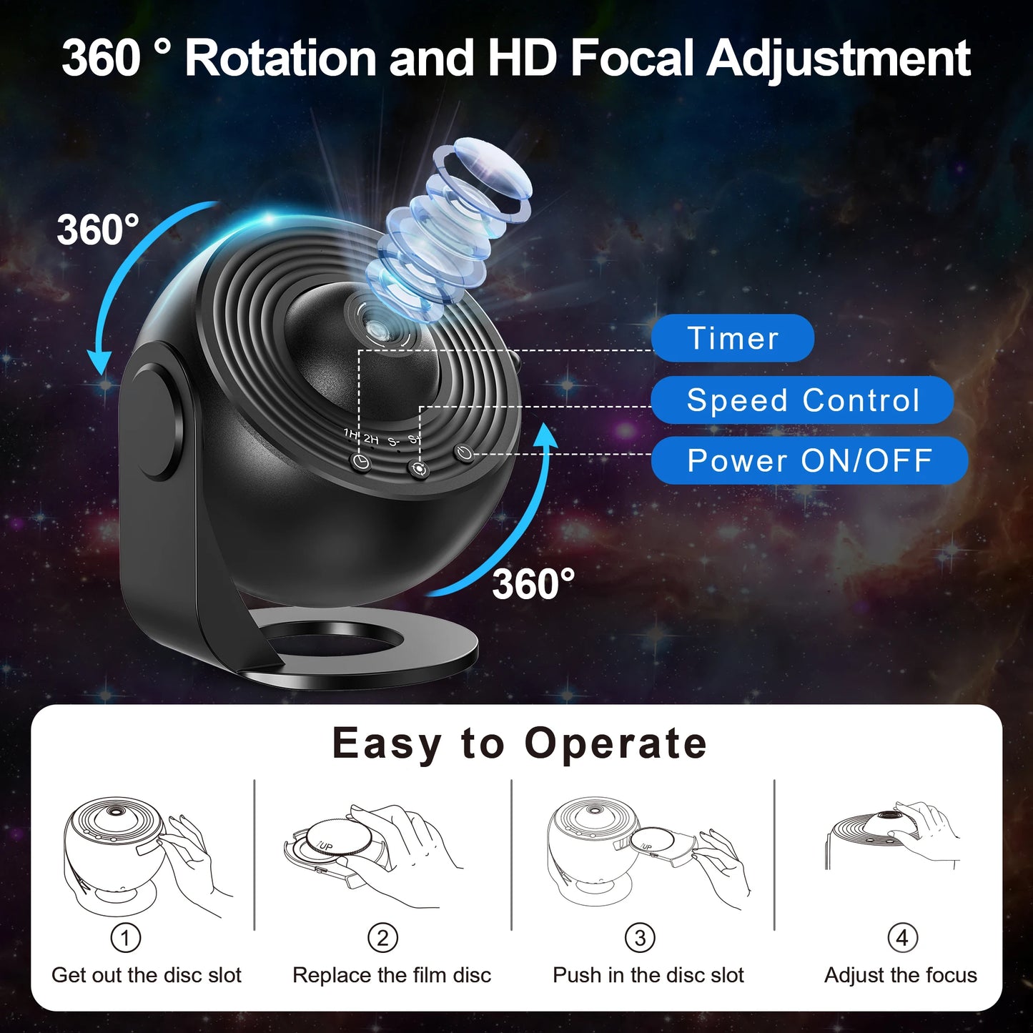 Galaxy Projector with 13 Planet Discs – 360° Rotating Planetarium, HD Night Light with Aurora, Stars, and Timer for Bedroom or Holiday Decor - Home Fads