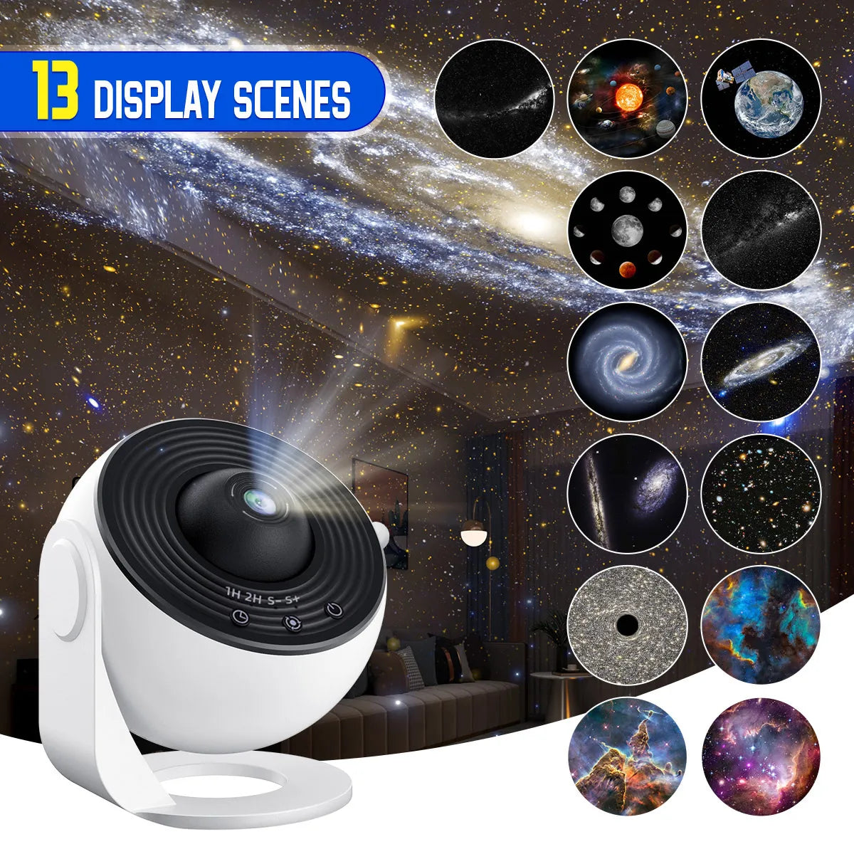 Galaxy Projector with 13 Planet Discs – 360° Rotating Planetarium, HD Night Light with Aurora, Stars, and Timer for Bedroom or Holiday Decor - Home Fads