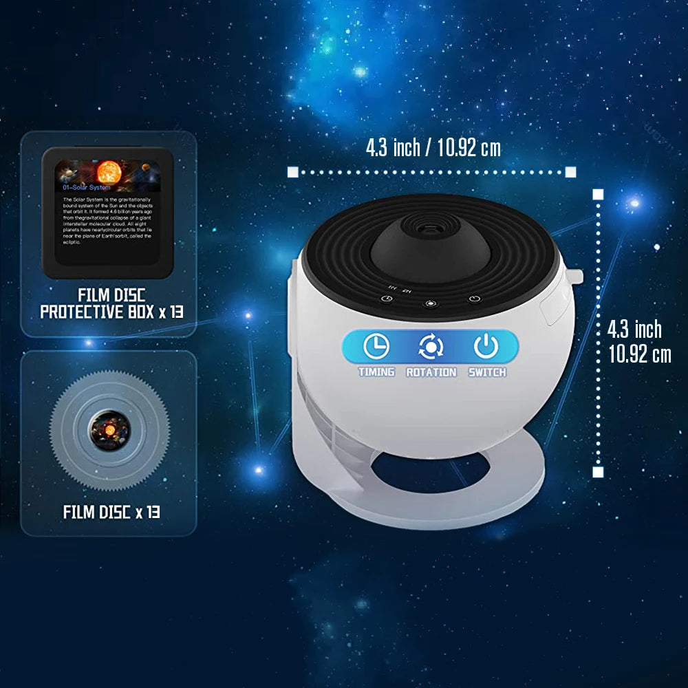 Galaxy Projector with 13 Planet Discs – 360° Rotating Planetarium, HD Night Light with Aurora, Stars, and Timer for Bedroom or Holiday Decor - Home Fads