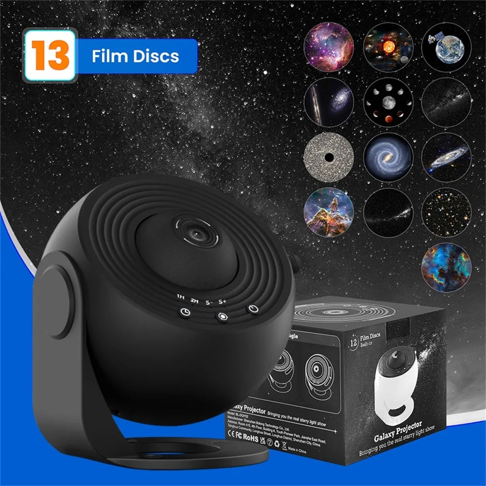 Galaxy Projector with 13 Planet Discs – 360° Rotating Planetarium, HD Night Light with Aurora, Stars, and Timer for Bedroom or Holiday Decor - Home Fads