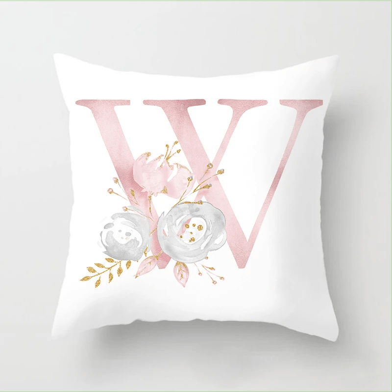 Pink Floral Letters Cushion Cover: Romantic Polyester Pillowcase - Ideal for Living Room, Bedroom, Sofa Decor - Valentine's Day Gift - Home Fads
