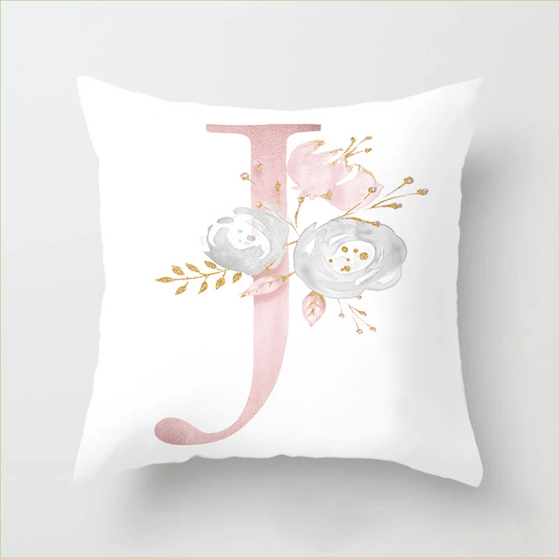 Pink Floral Letters Cushion Cover: Romantic Polyester Pillowcase - Ideal for Living Room, Bedroom, Sofa Decor - Valentine's Day Gift - Home Fads