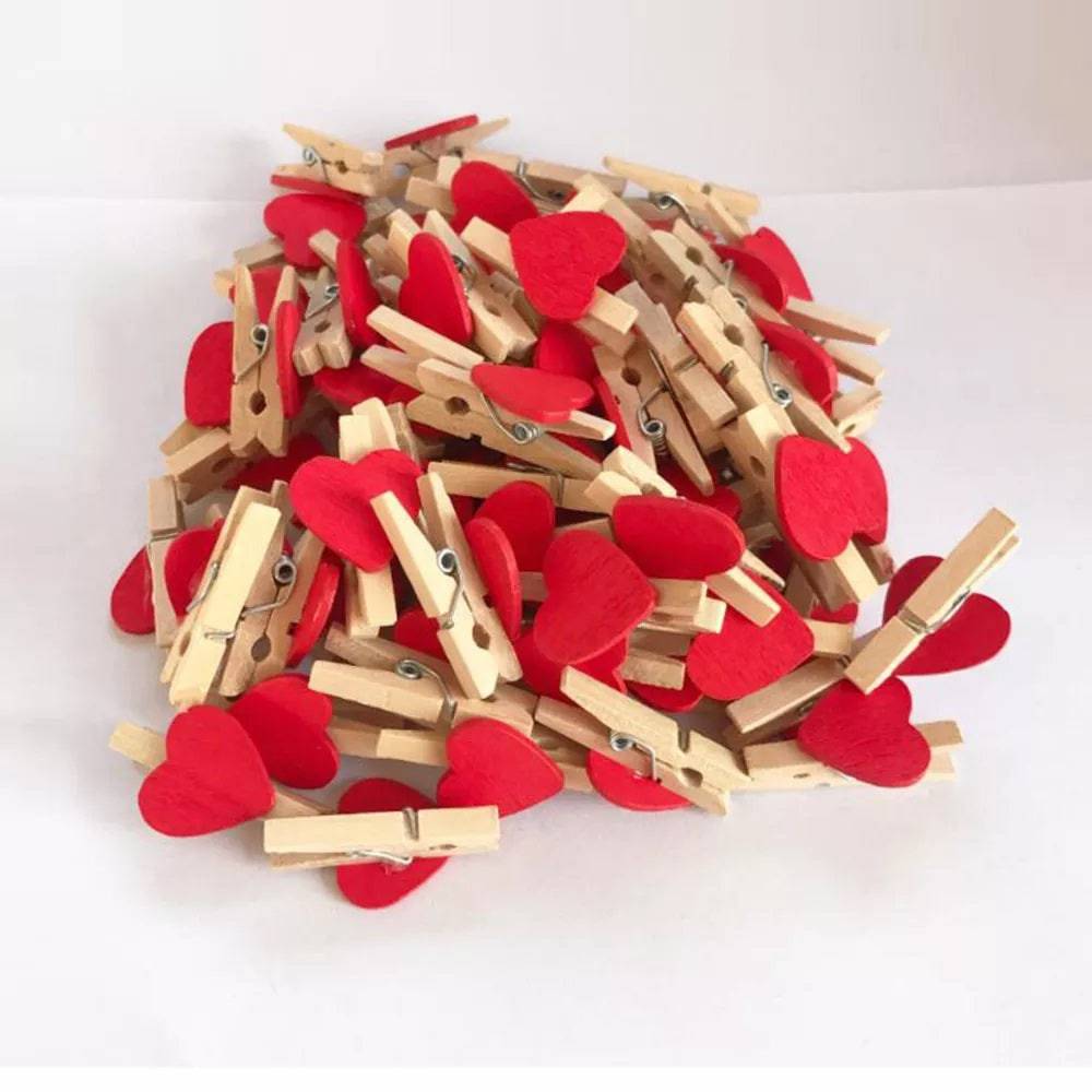 50pcs Mini Wooden Heart Clothespins Clips for Photos, Postcards, and Home Decor - Ideal for Valentine's Day and Various Occasions - Home Fads