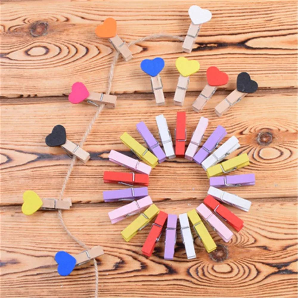 50pcs Mini Wooden Heart Clothespins Clips for Photos, Postcards, and Home Decor - Ideal for Valentine's Day and Various Occasions - Home Fads
