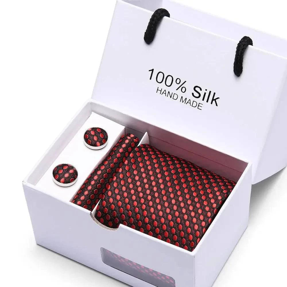 Refined Men's Silk Jacquard Necktie Set with Tie, Pocket Square, and Cufflinks – Ideal Father's Day, Valentine's Day, Christmas, and Birthday Gift - Home Fads
