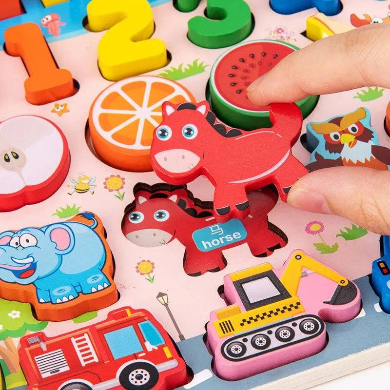 Montessori Wooden Puzzle Board | 6 Unique Designs | Counting, Shape & Color Matching, Fishing Game | Perfect Gift for Kids - Home Fads