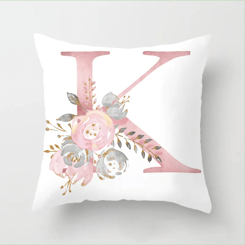 Pink Floral Letters Cushion Cover: Romantic Polyester Pillowcase - Ideal for Living Room, Bedroom, Sofa Decor - Valentine's Day Gift - Home Fads