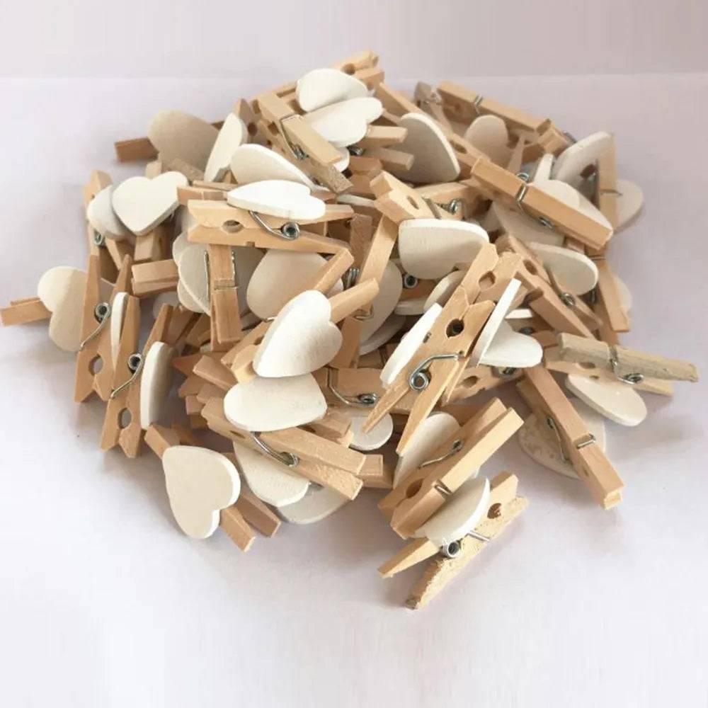 50pcs Mini Wooden Heart Clothespins Clips for Photos, Postcards, and Home Decor - Ideal for Valentine's Day and Various Occasions - Home Fads