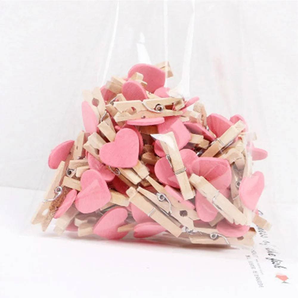 50pcs Mini Wooden Heart Clothespins Clips for Photos, Postcards, and Home Decor - Ideal for Valentine's Day and Various Occasions - Home Fads