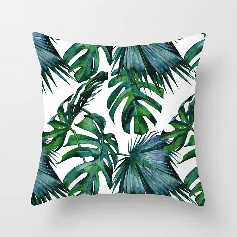 Tropical Leaves Cushion Cover - 43x43cm Polyester Throw Pillow - Versatile Home Decor for Living Room, Bedroom, Patio, Office - Home Fads