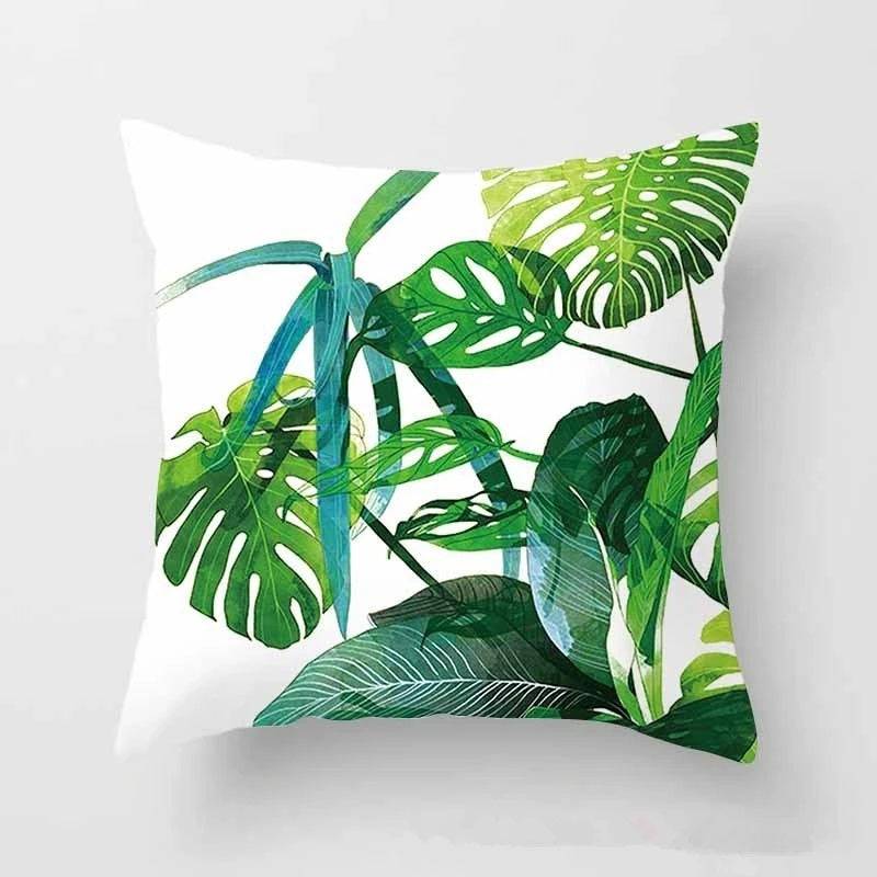 Tropical Leaves Cushion Cover - 43x43cm Polyester Throw Pillow - Versatile Home Decor for Living Room, Bedroom, Patio, Office - Home Fads