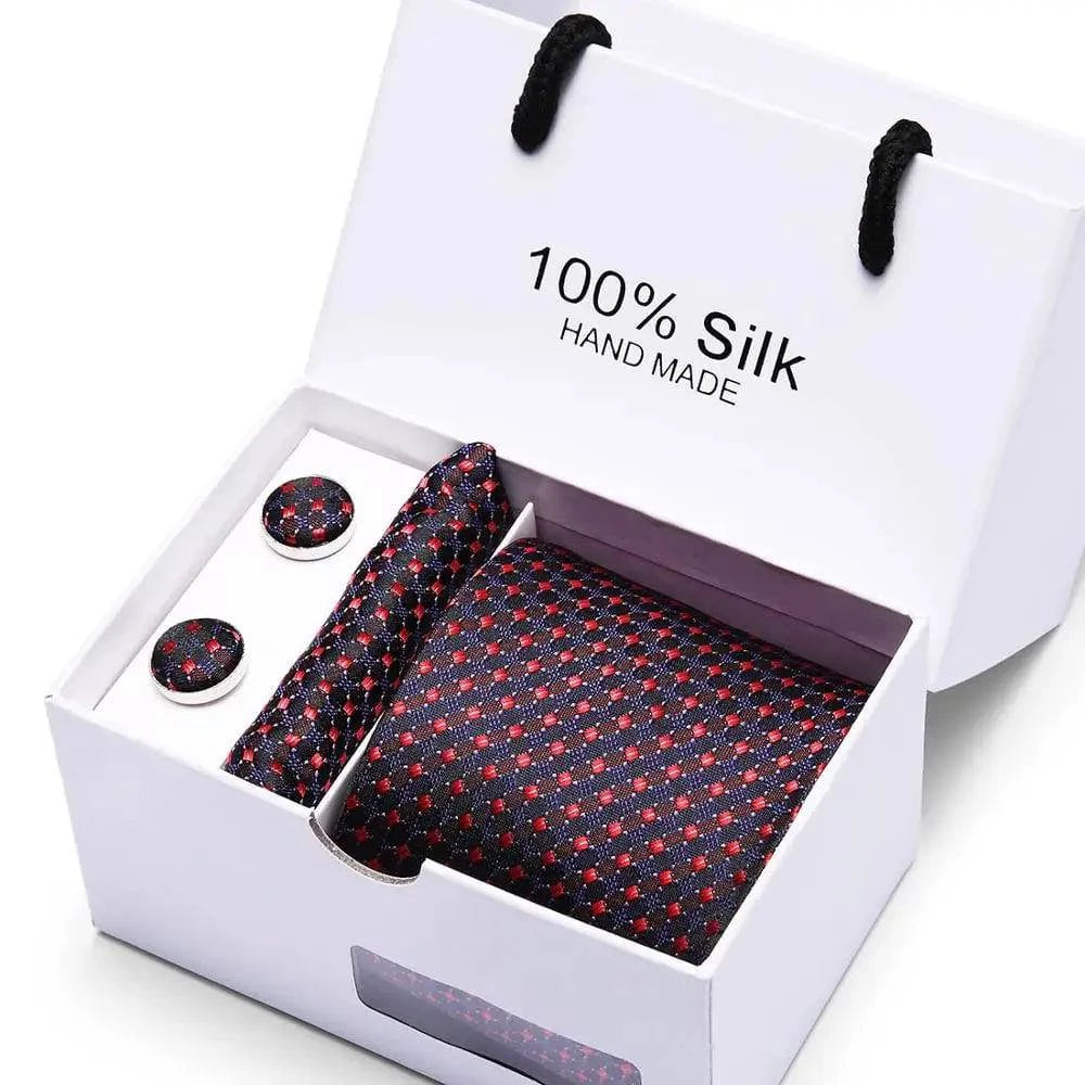 Refined Men's Silk Jacquard Necktie Set with Tie, Pocket Square, and Cufflinks – Ideal Father's Day, Valentine's Day, Christmas, and Birthday Gift - Home Fads