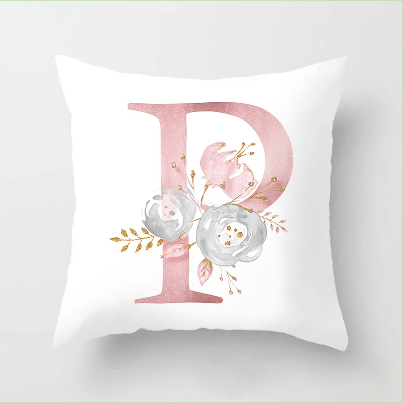 Pink Floral Letters Cushion Cover: Romantic Polyester Pillowcase - Ideal for Living Room, Bedroom, Sofa Decor - Valentine's Day Gift - Home Fads