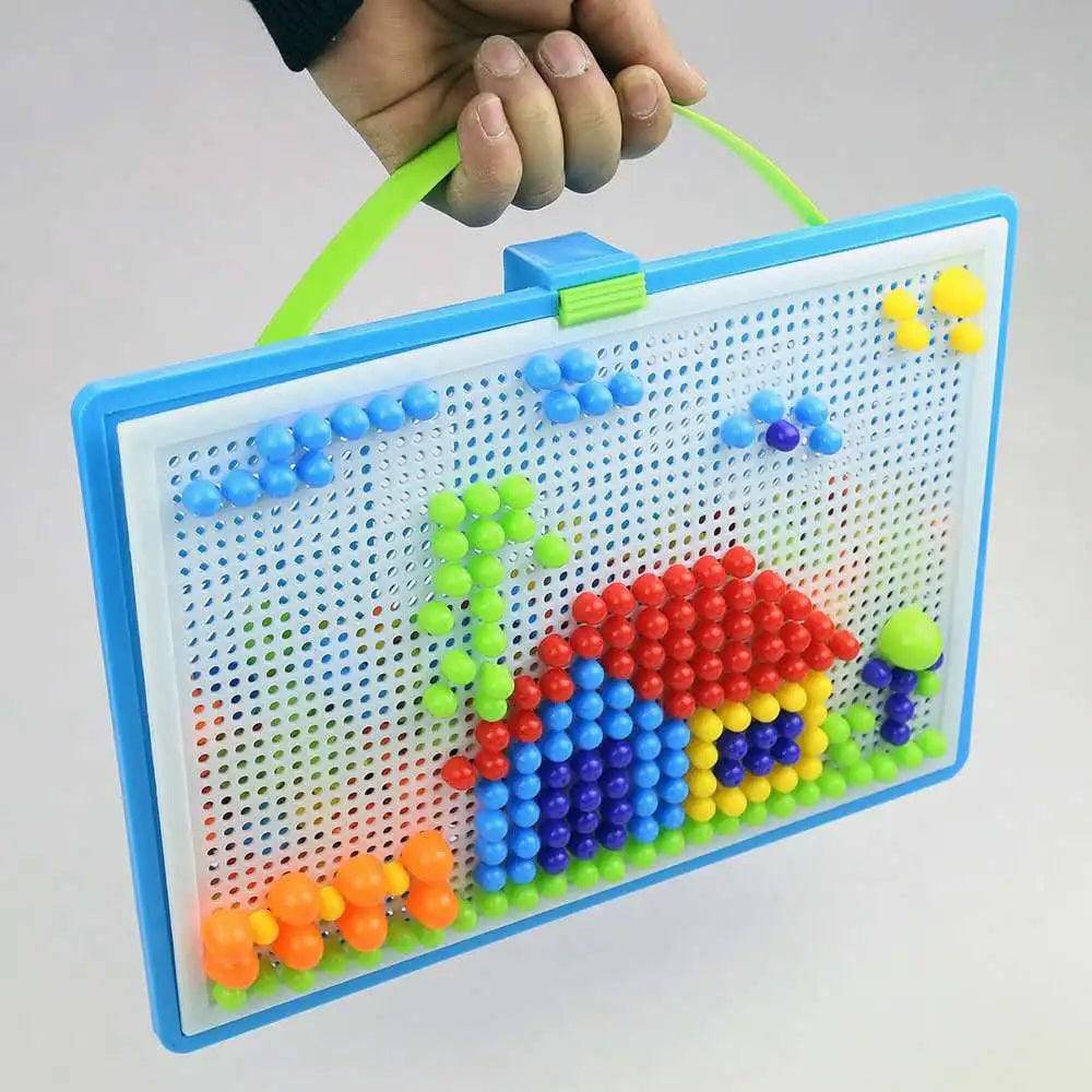 Box-Packed 3D Mosaic Puzzle Board Game with 296 Mushroom Nail Beads - Educational Toy for Kids - Home Fads