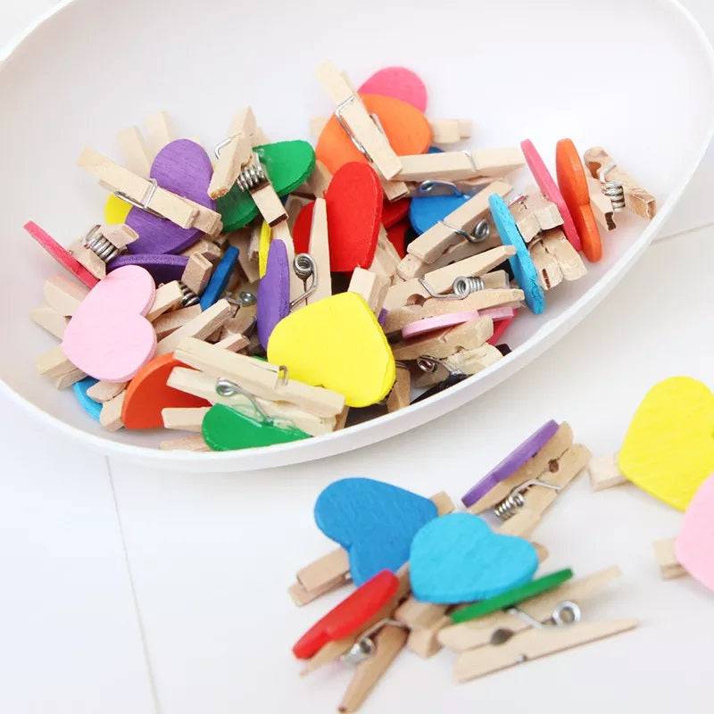 50pcs Mini Wooden Heart Clothespins Clips for Photos, Postcards, and Home Decor - Ideal for Valentine's Day and Various Occasions - Home Fads