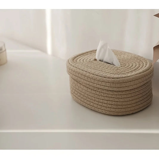 Hand-Woven Fabric Tissue Box Holder – Washable Cloth Tissue Cover for Napkins, Facial Tissues, and Home Storage - Home Fads