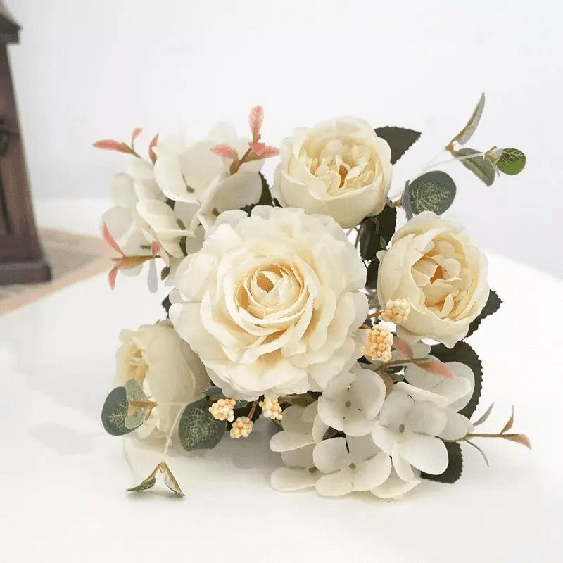 Vintage Silk Rose Bouquet Hydrangea Peony Artificial Flowers - Wedding Home Decoration - Home Fads