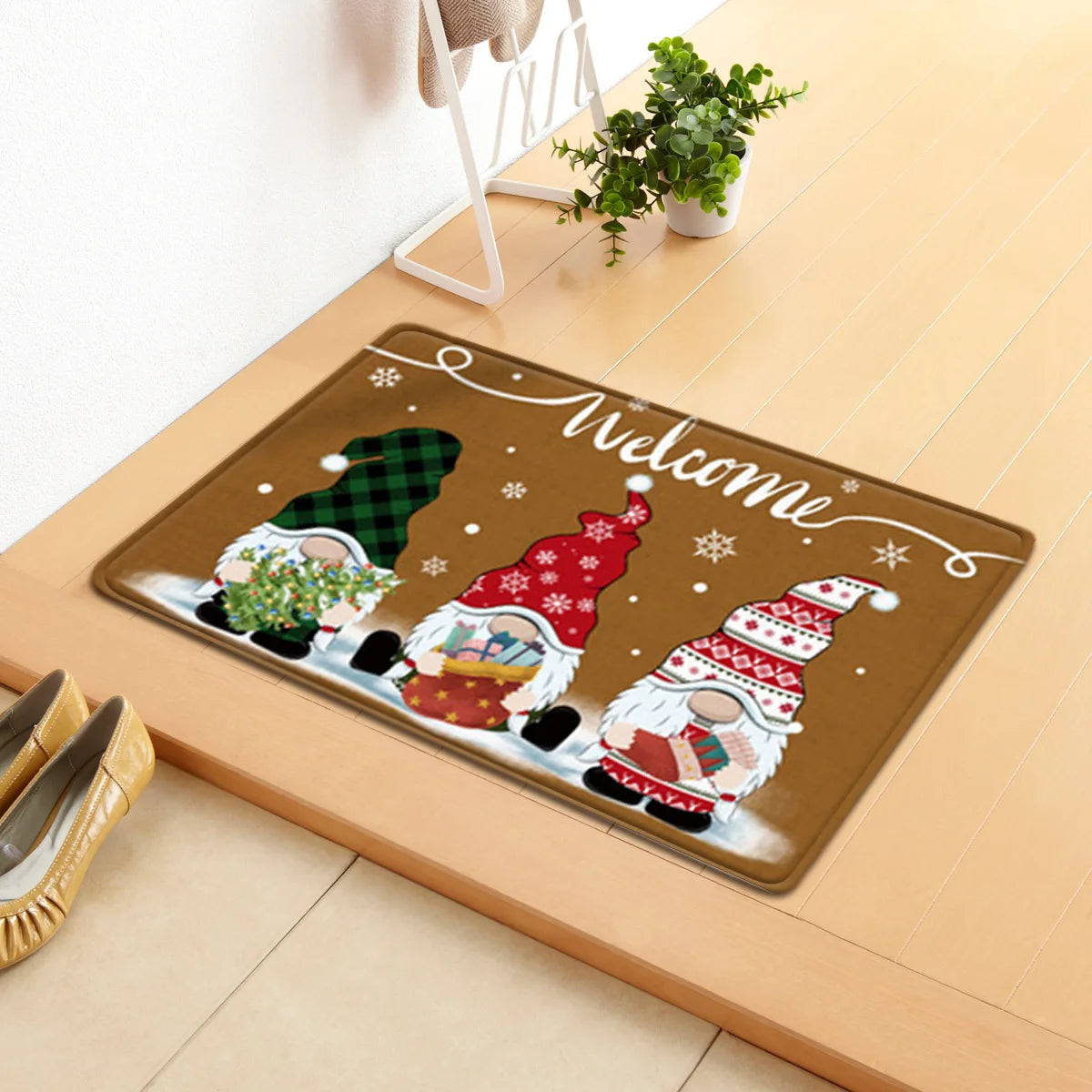 Holiday Doormat - Snowman, Gnomes & Elk Design for Indoor/Outdoor Entrance – Seasonal Home Decor Door Mat