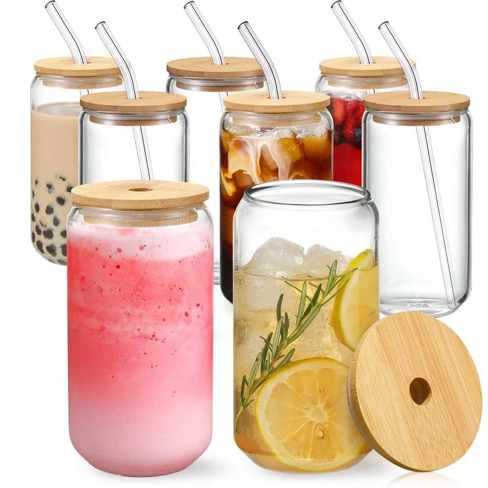 High-Quality Glass Cups with Lid and Straw Set - Versatile for Juice, Beer, Milk, Mocha, and Bubble Tea - Home Fads