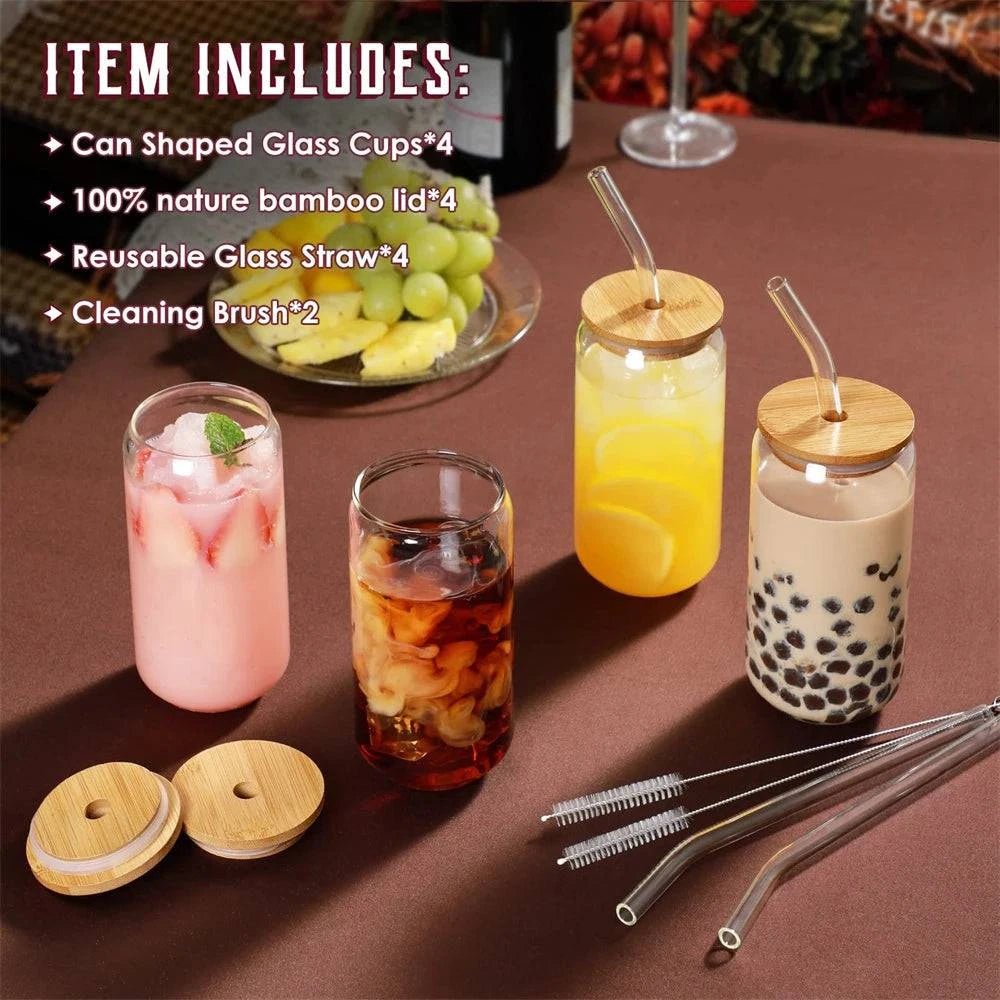 High-Quality Glass Cups with Lid and Straw Set - Versatile for Juice, Beer, Milk, Mocha, and Bubble Tea - Home Fads