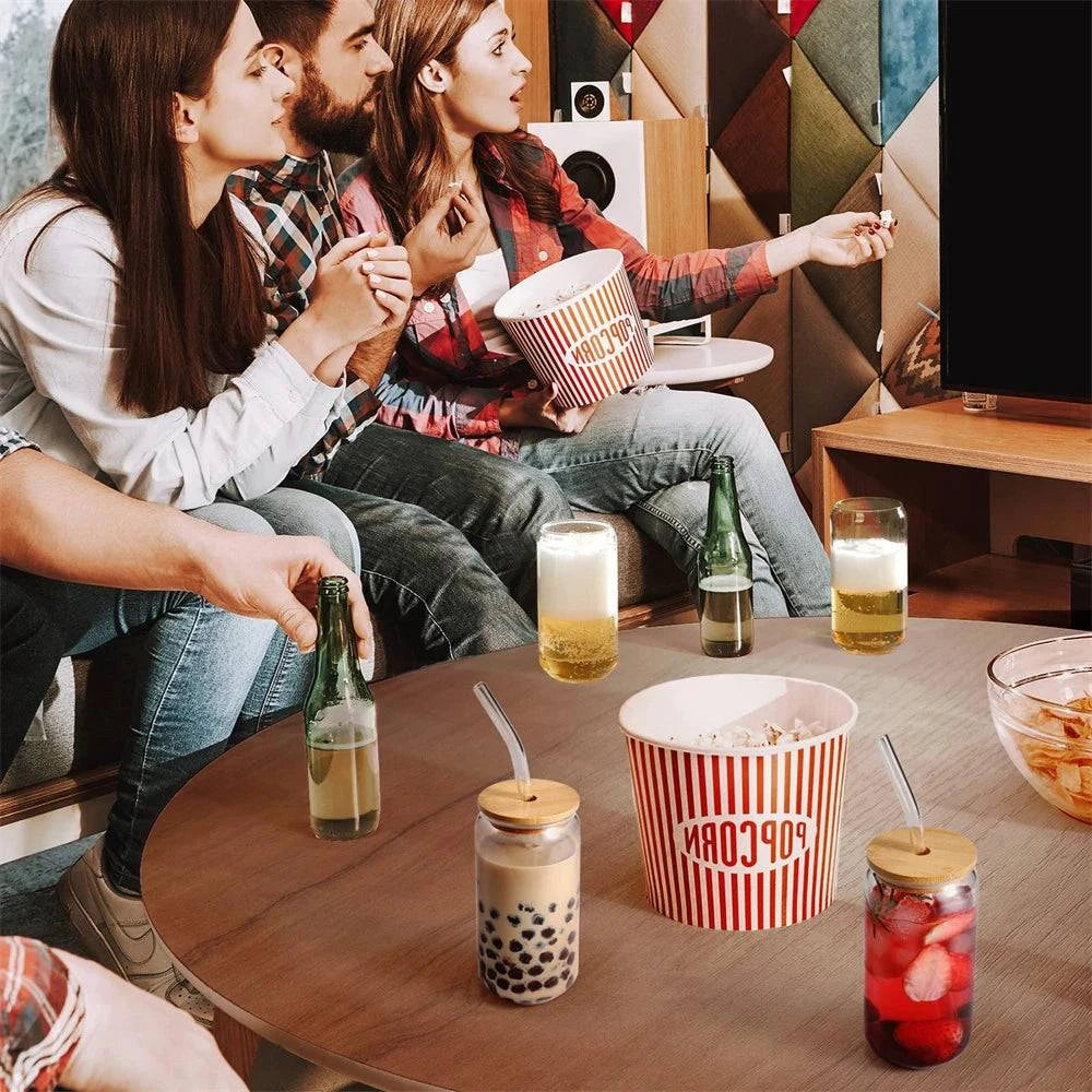 High-Quality Glass Cups with Lid and Straw Set - Versatile for Juice, Beer, Milk, Mocha, and Bubble Tea - Home Fads