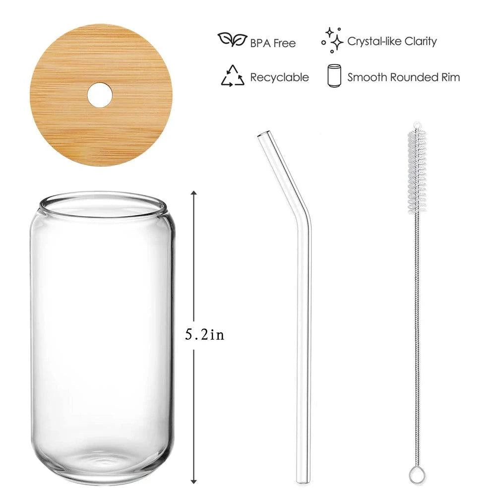 High-Quality Glass Cups with Lid and Straw Set - Versatile for Juice, Beer, Milk, Mocha, and Bubble Tea - Home Fads